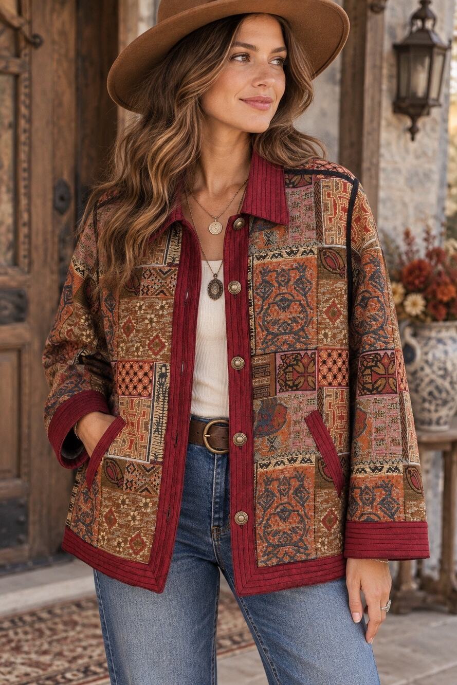 Vtg Yak Magik XL Tapestry Patchwork Jacket Boho Southwestern 90s Artsy Folk